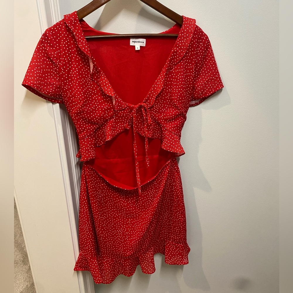 SUPERDOWN: Mercy Polka Dot Dress in Red